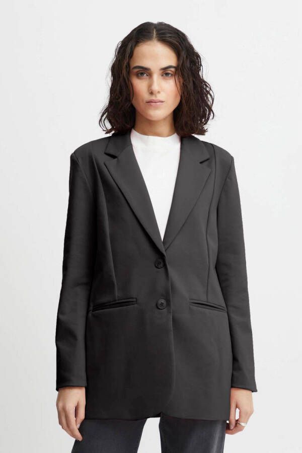 Ichi Stijlvolle Oversize Blazer met V-Hals en Knopen Black Dames
