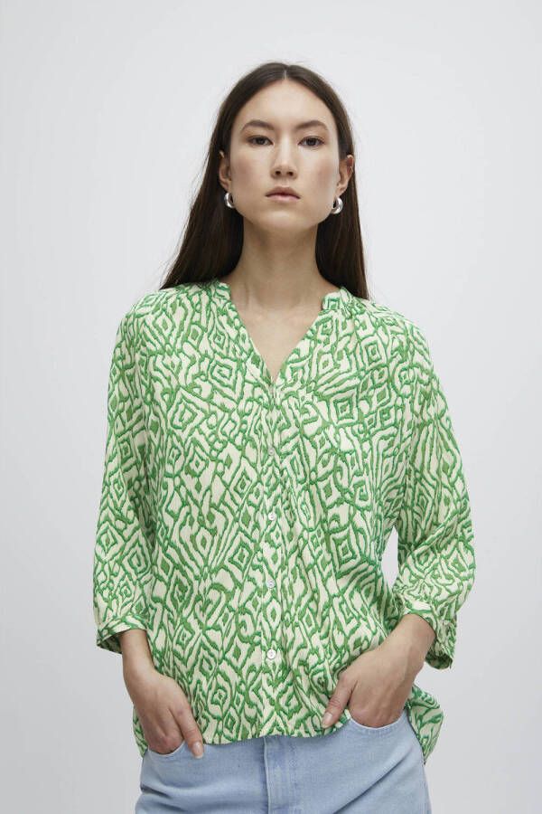 ICHI blouse IHMARRAKECH met all over print groen