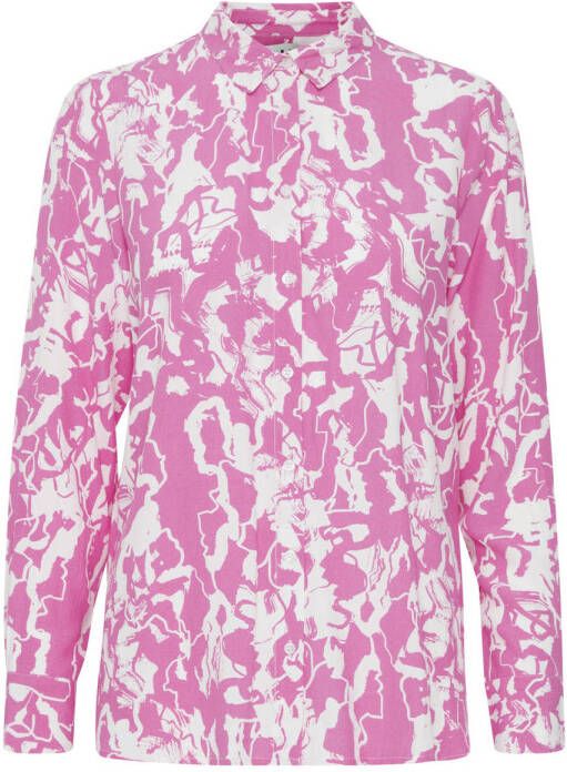 ICHI blouse IHREGINE met all over print roze wit