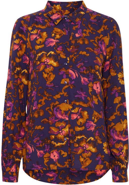 ICHI blouse IHVERA met all over print en plooien paars oranje roze