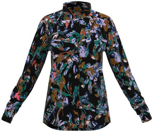 ICHI blouse IHVERA met all over print en plooien zwart groen lila