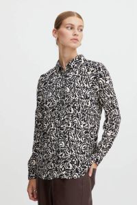 ICHI blouse IHVERA SH11 met all over print zwart ecru