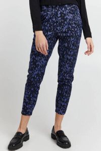 ICHI cropped high waist straight fit broek IHKATE CAMELEON pA met all over print blauw