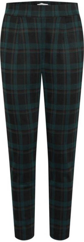 ICHI geruite cropped regular fit pantalon IHKATE CHECKO PA donkerbruin groen