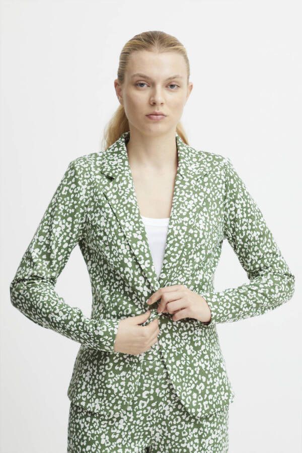 ICHI getailleerde blazer IHKATE PRINT met all over print groen wit