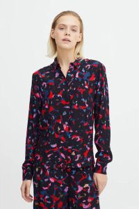 ICHI geweven blouse IHKIMLI met all over print zwart rood blauw
