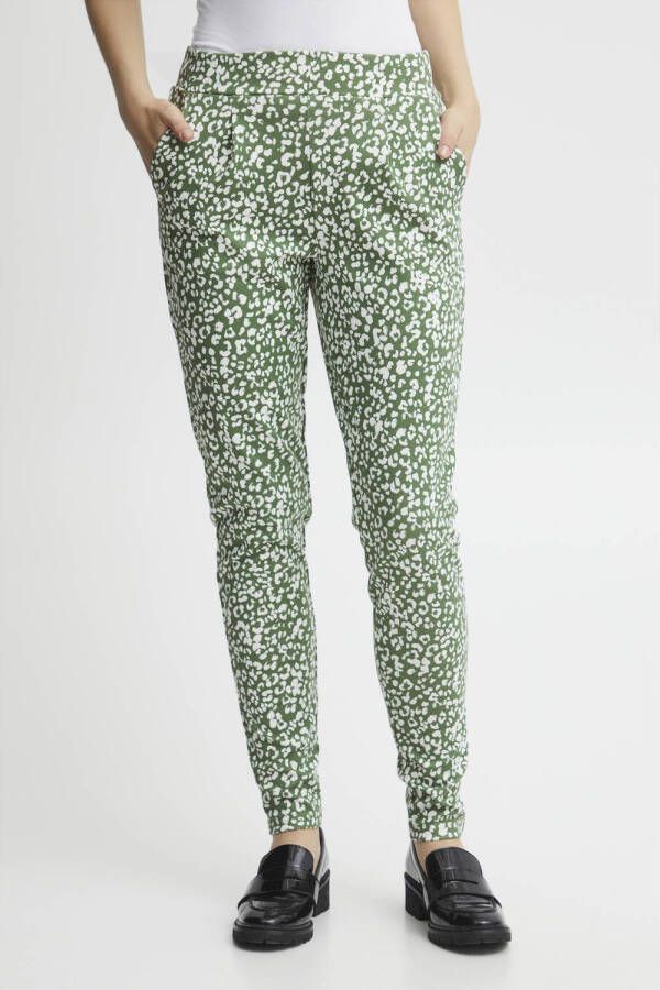 ICHI high waist regular fit pantalon IHKATE PRINT met all over print groen wit