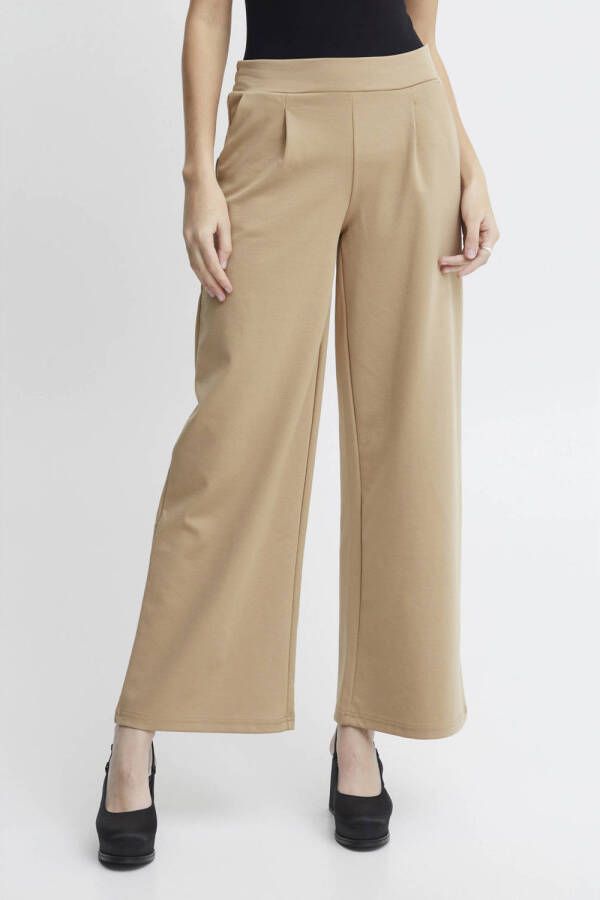 ICHI high waist wide leg pantalon IHKATE SUS LONG WIDE van gerecycled polyester beige