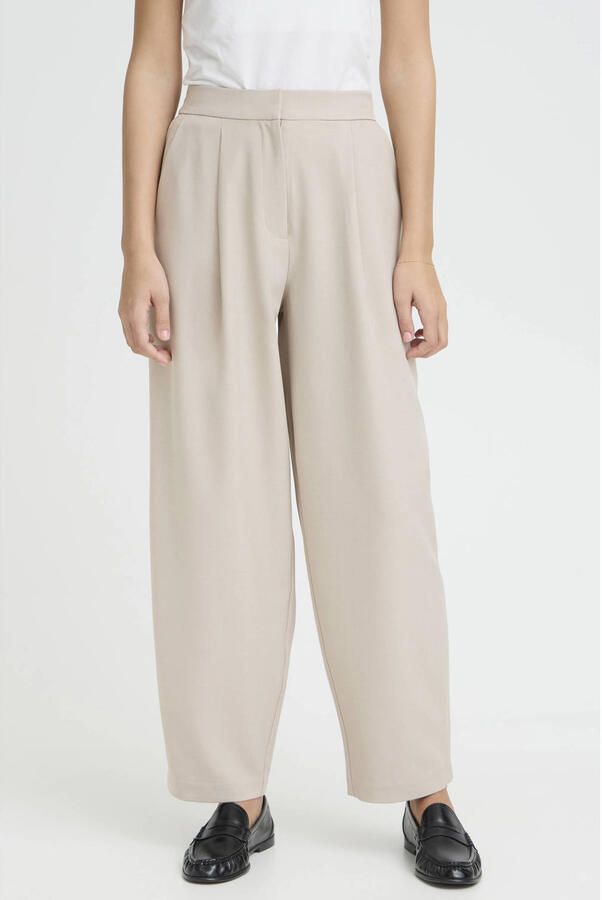 ICHI barrel regular waist pantalon ecru