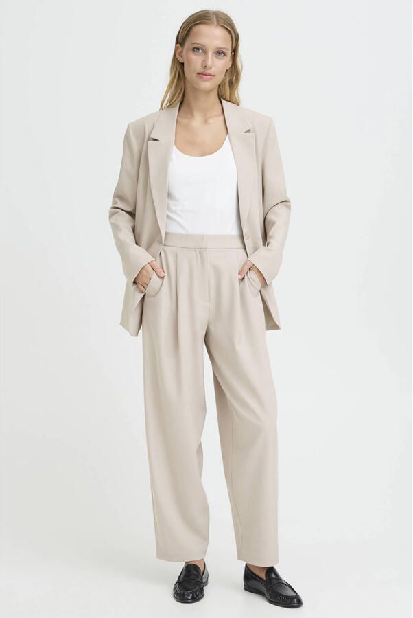 ICHI barrel regular waist pantalon ecru - Foto 3
