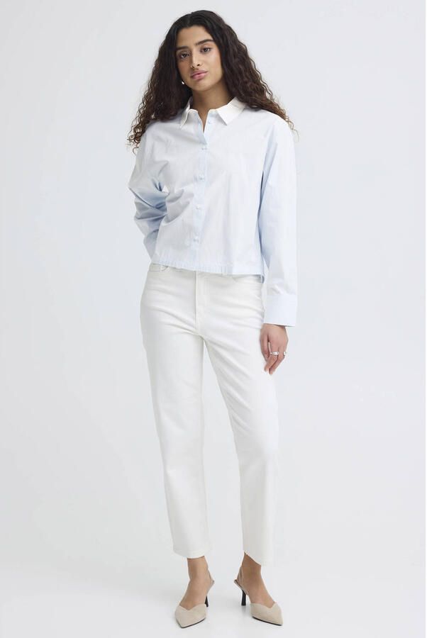 ICHI blouse met krijtstreep lichtblauw - Foto 2