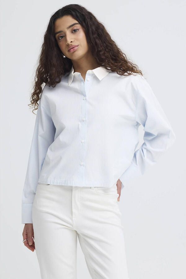 ICHI blouse met krijtstreep lichtblauw