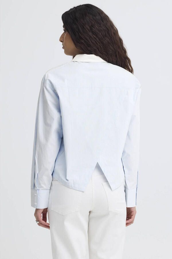 ICHI blouse met krijtstreep lichtblauw - Foto 3
