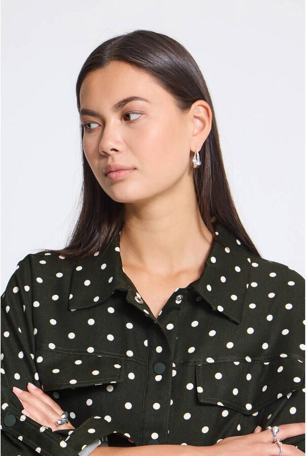ICHI blouse met stippen donkergroen