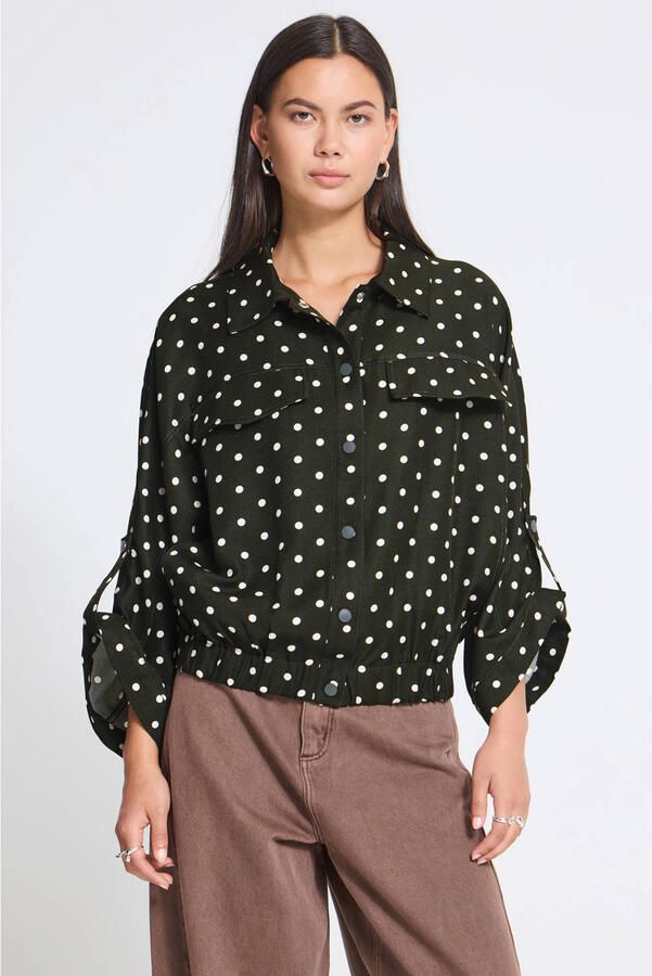 ICHI blouse met stippen donkergroen - Foto 3
