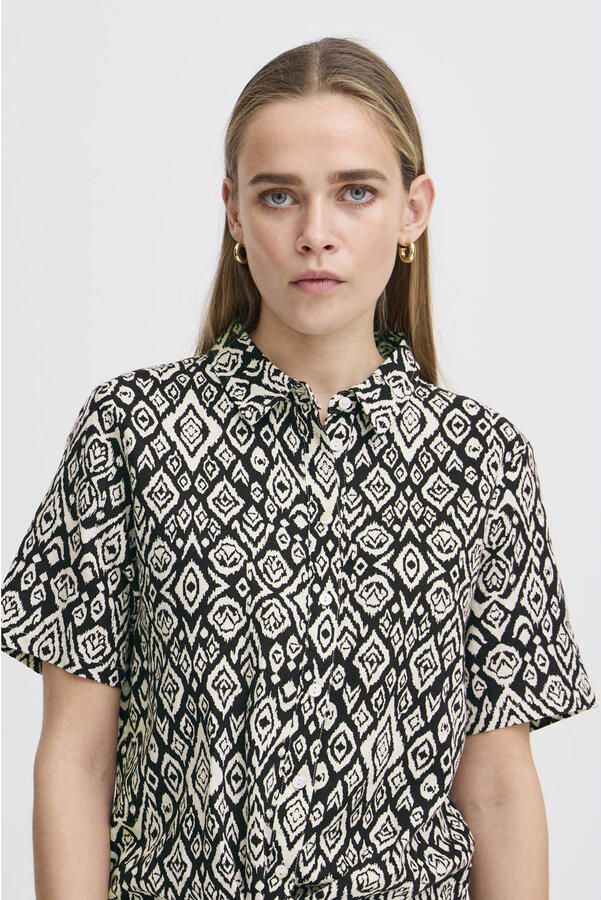 Ichi Regular fit blouse van een mix van linnen en viscose met knoopdetail - Foto 3