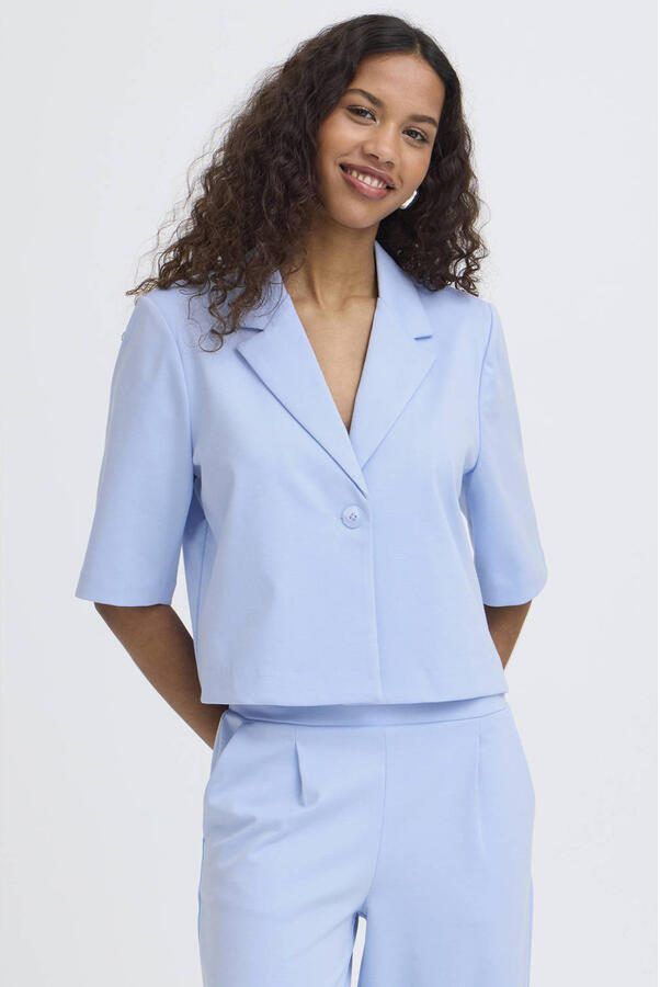 ICHI cropped blazer lichtblauw