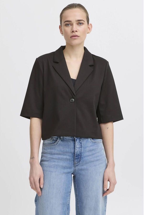 ICHI cropped blazer zwart