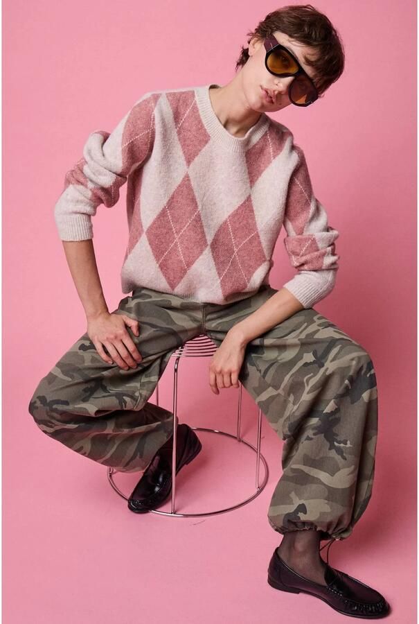 ICHI denim baggy camouflage broek groen - Foto 2