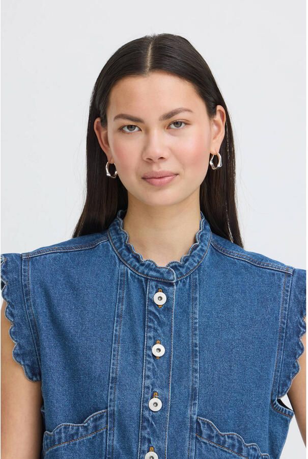 ICHI denim gilet met ruches mediumblauw - Foto 2