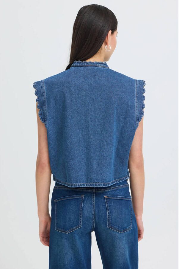 ICHI denim gilet met ruches mediumblauw - Foto 3