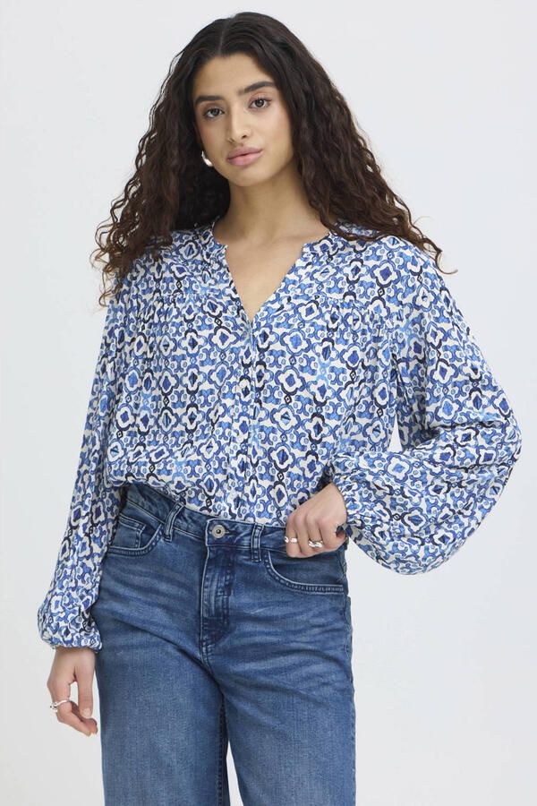 ICHI gebloemde blouse blauw