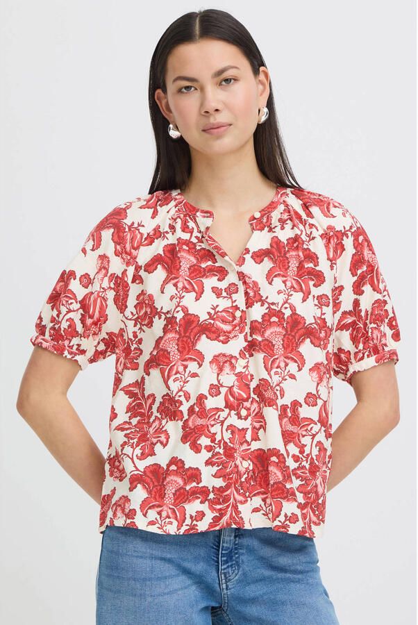 ICHI gebloemde blouse rood