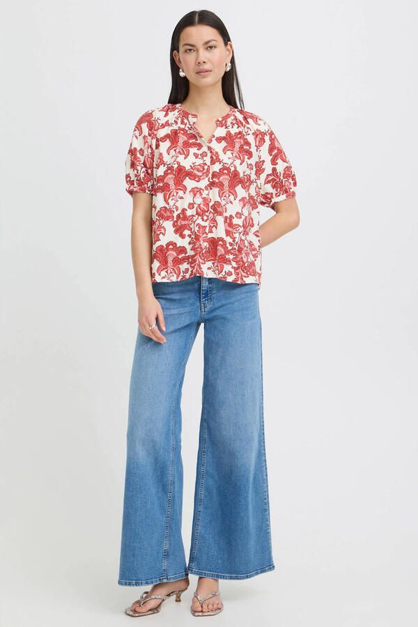 ICHI gebloemde blouse rood - Foto 3