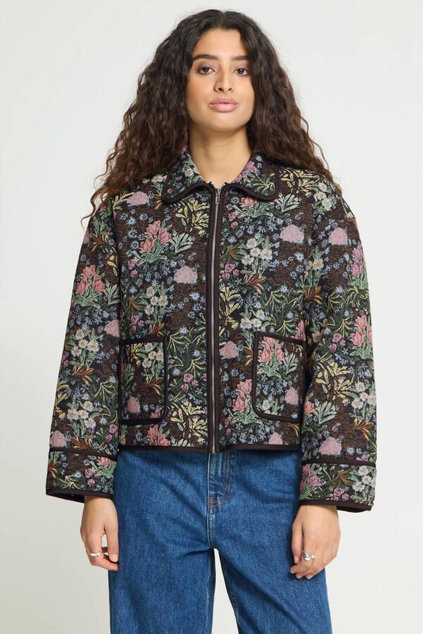 ICHI gebloemde jacket zwart meerkleurig