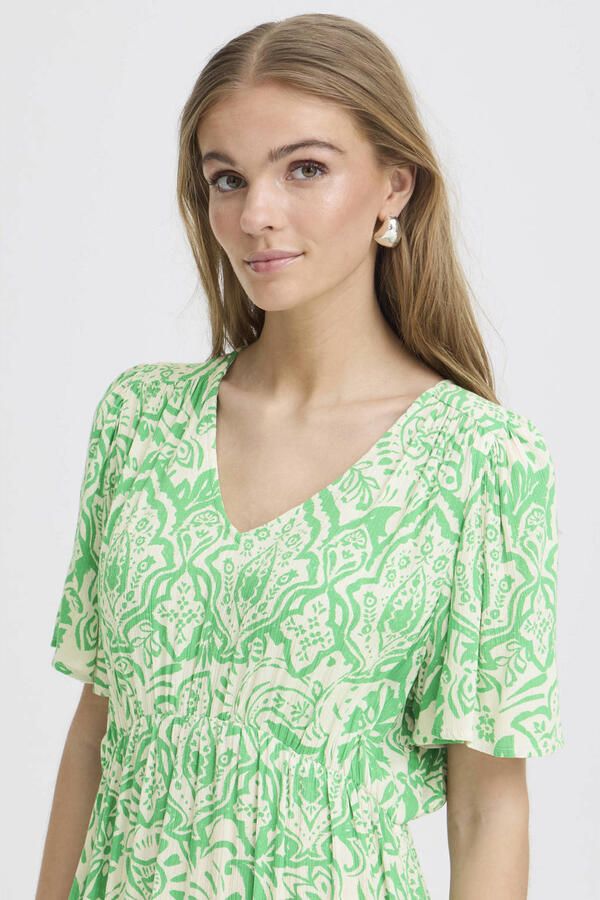 ICHI gebloemde midi jurk groen