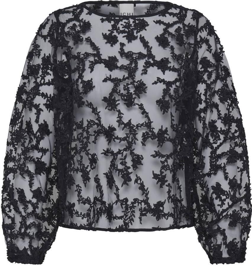 ICHI gebloemde semi-transparante top zwart