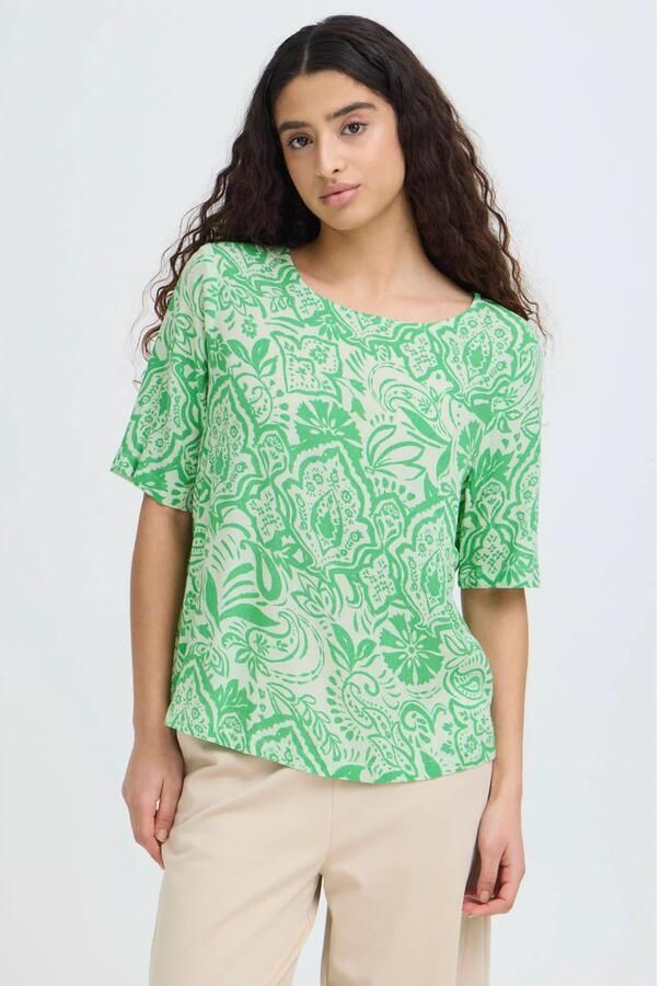 ICHI gebloemde top groen