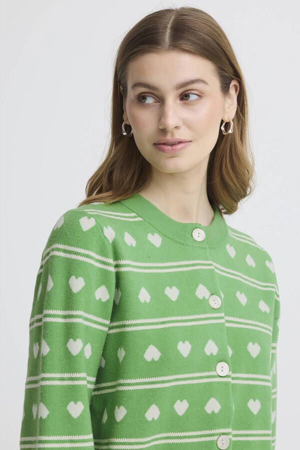 ICHI gebreid vest met hartjes groen - Foto 2