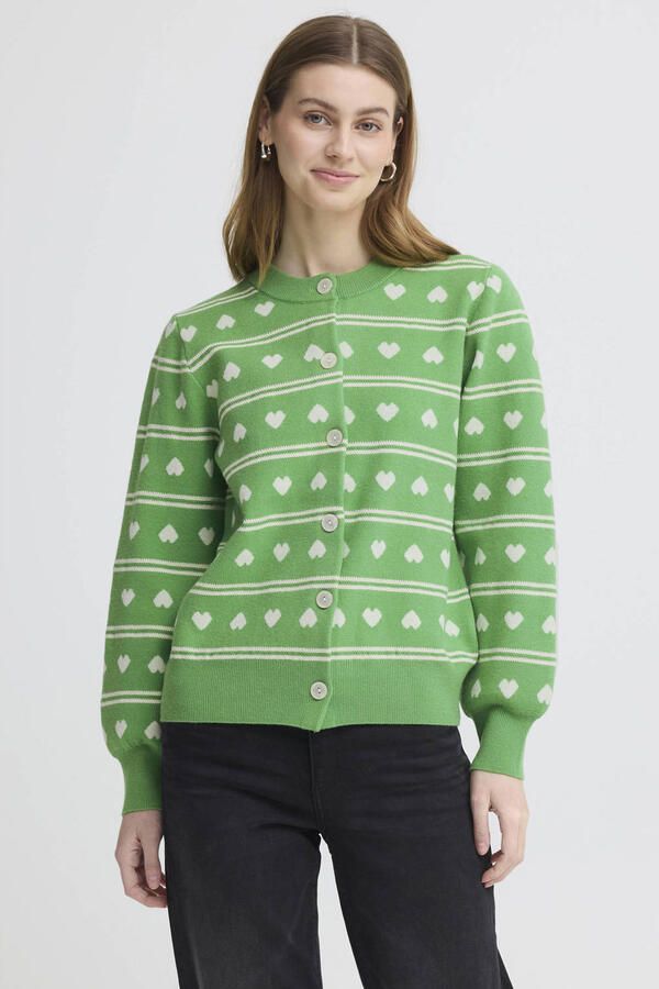ICHI gebreid vest met hartjes groen