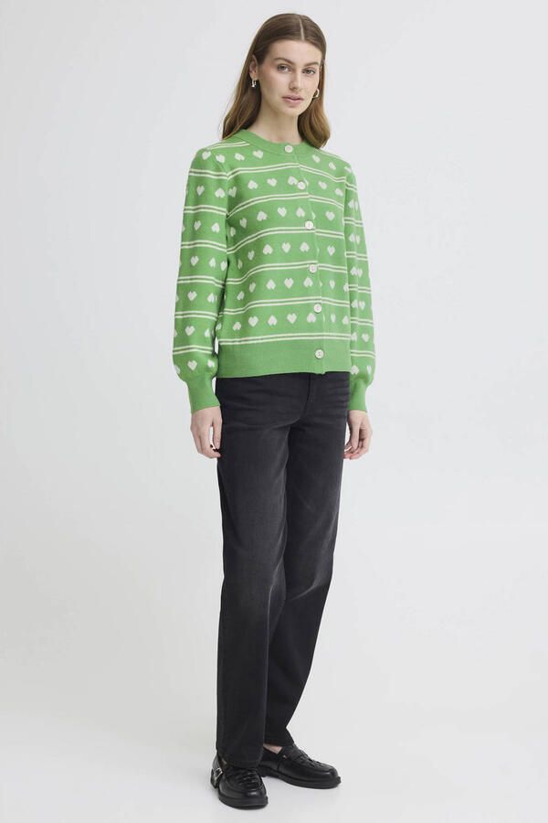 ICHI gebreid vest met hartjes groen - Foto 3