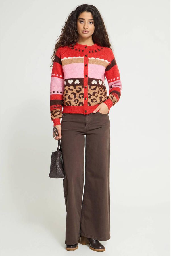 ICHI gebreid vest met print en wol rood - Foto 2
