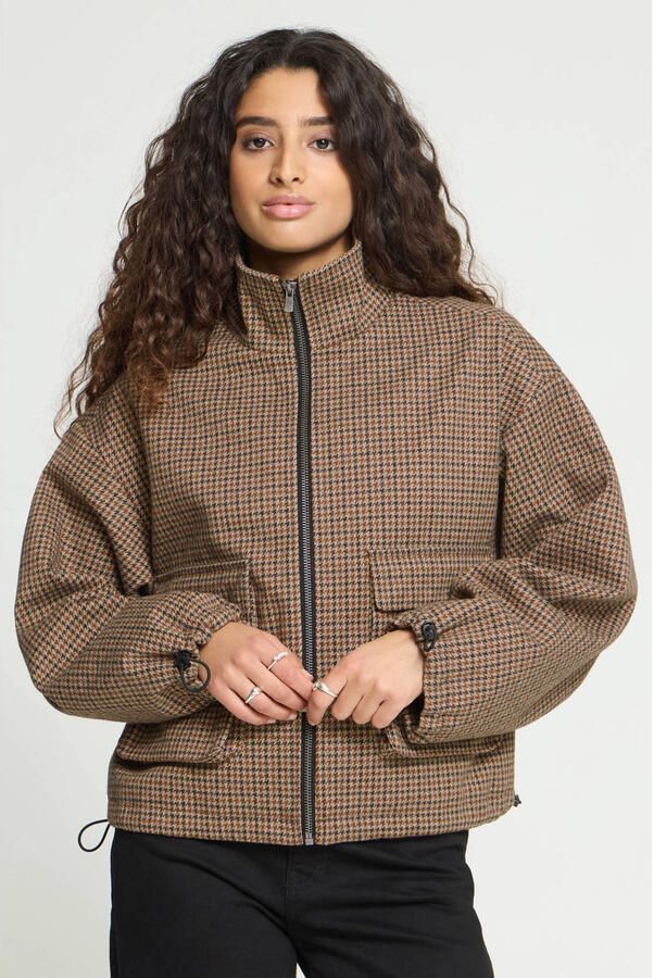 ICHI geruite jacket bruin