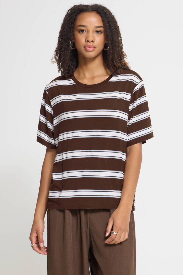 ICHI gestreept T-shirt bruin