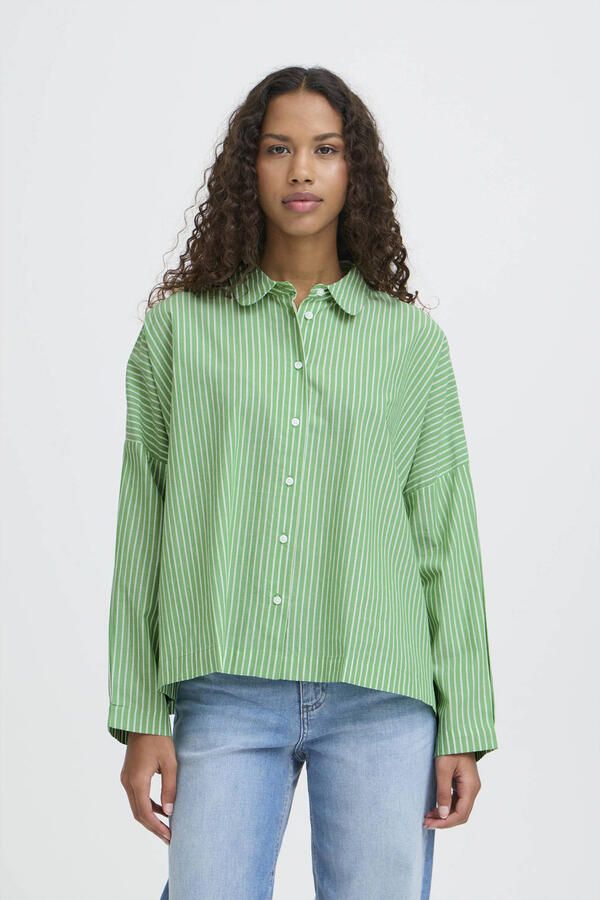 ICHI gestreepte blouse groen
