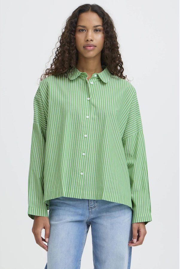 ICHI gestreepte blouse groen - Foto 2