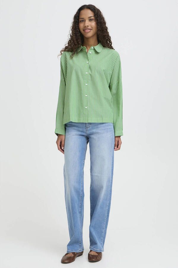 ICHI gestreepte blouse groen - Foto 3