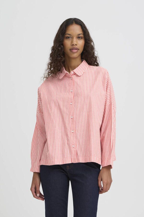 ICHI gestreepte blouse rood