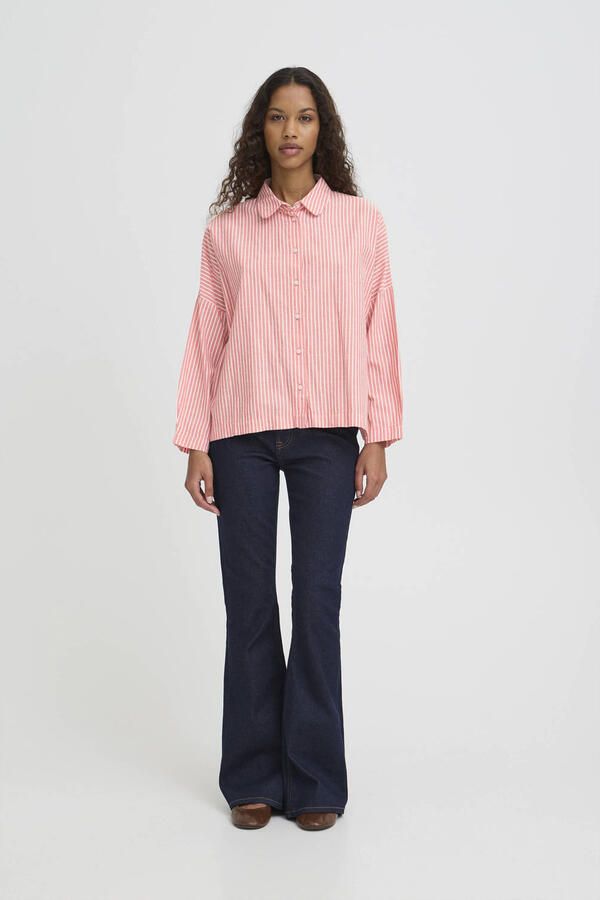 ICHI gestreepte blouse rood - Foto 3