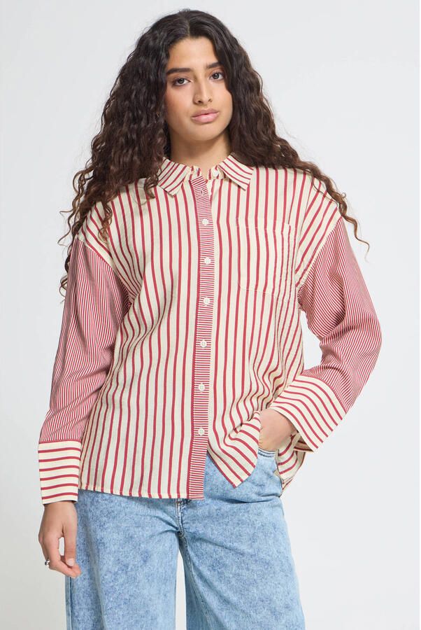 ICHI gestreepte blouse rood