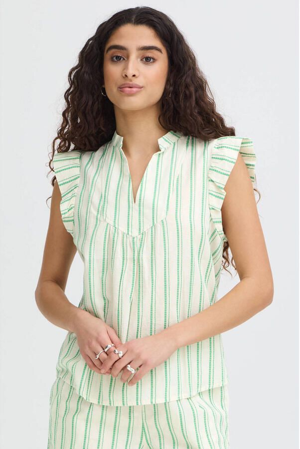 ICHI gestreepte blousetop groen