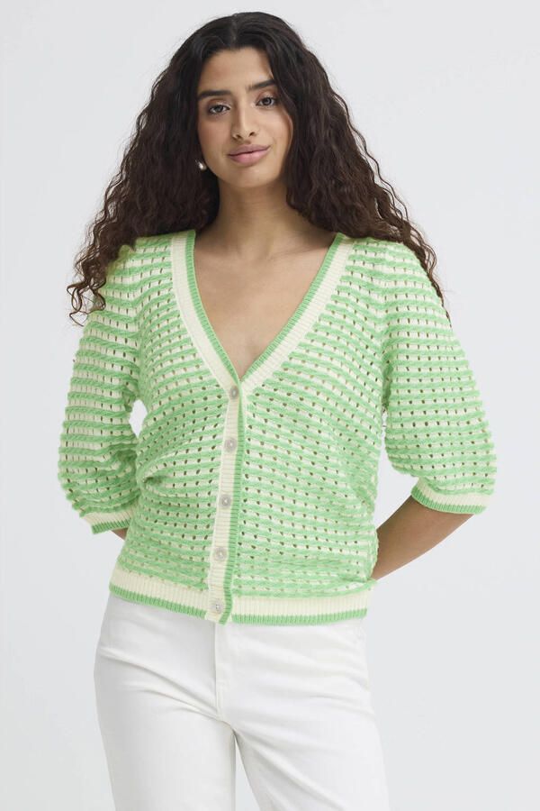 ICHI gestreepte gebreid vest groen