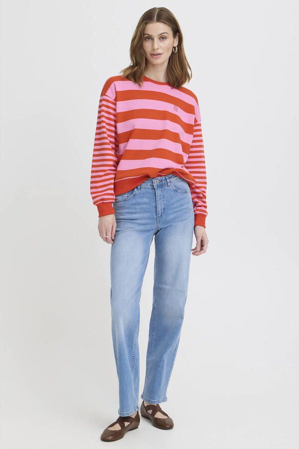 ICHI gestreepte sweater rood - Foto 3