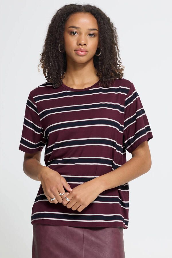 ICHI gestreepte T-shirt donkerrood