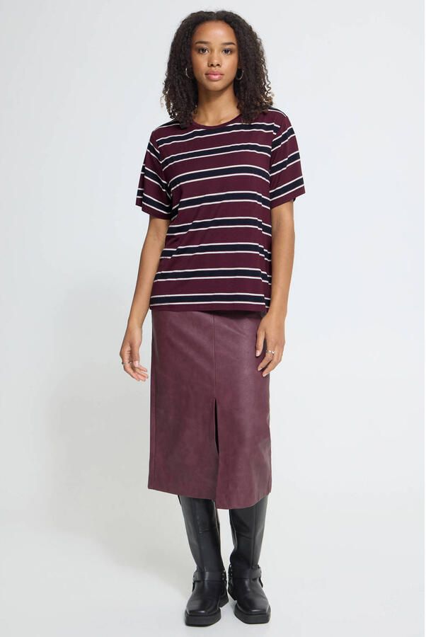 ICHI gestreepte T-shirt donkerrood - Foto 3