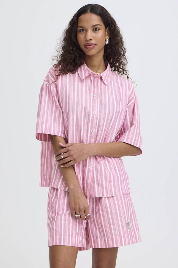 ICHI gestreepte top roze